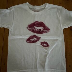 Women's White Tee with Red Lips Design